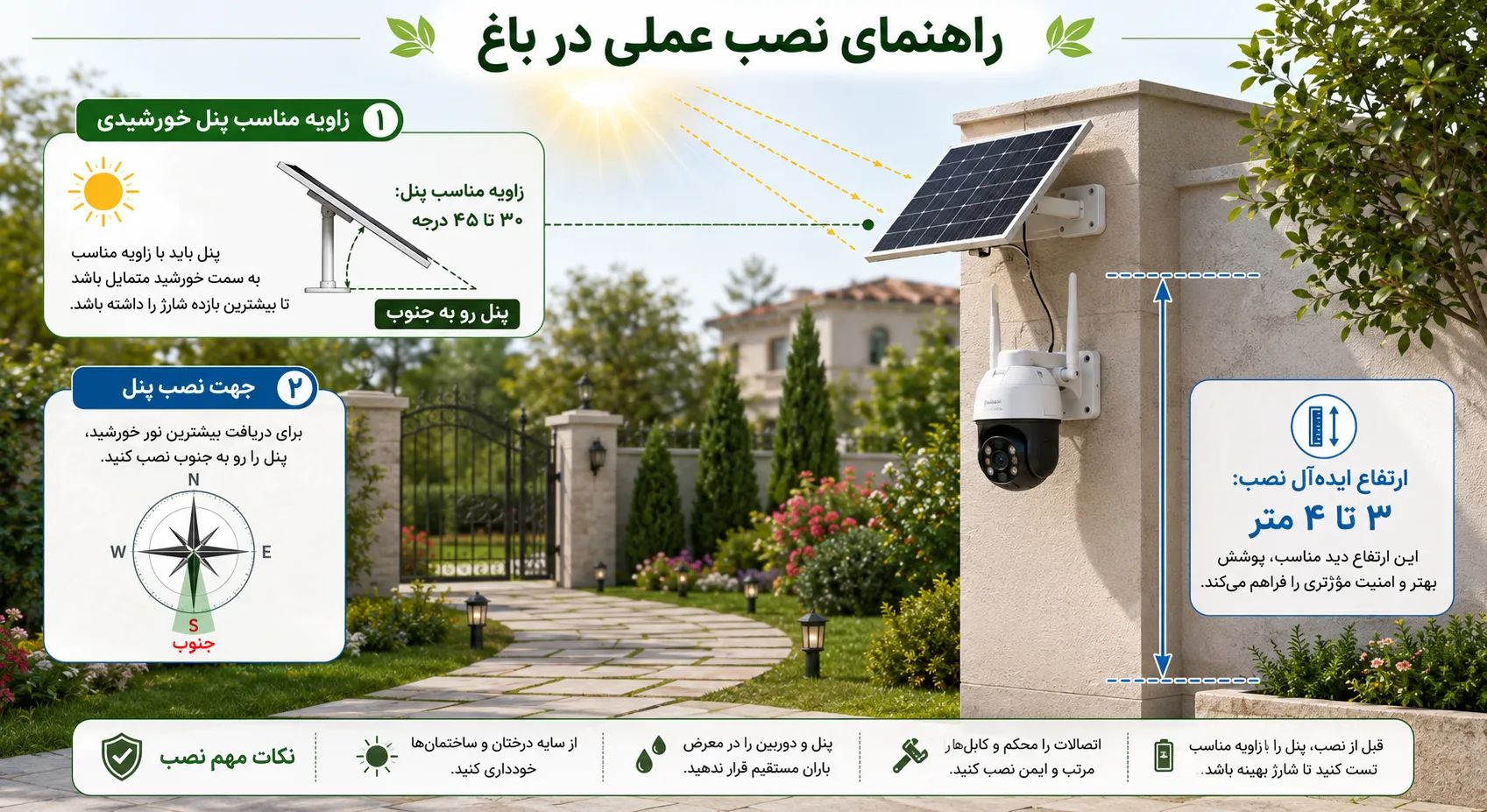 راهنمای نصب دوربین سولار در باغ